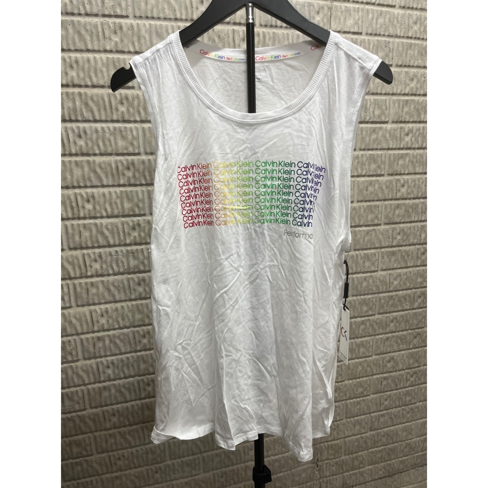 Calvin Klein Performance Mens XL White Rainbow Logo Tank Top PF1T0220 NWT‎